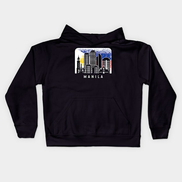 Manila NCR Skyline Vintage Philippines Flag Kids Hoodie by ThyShirtProject - Affiliate